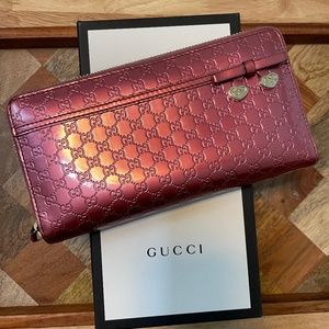 5277 Gucci Micro Guccissima Patent Leather Zip Wallet W/ Box & Dust Bag